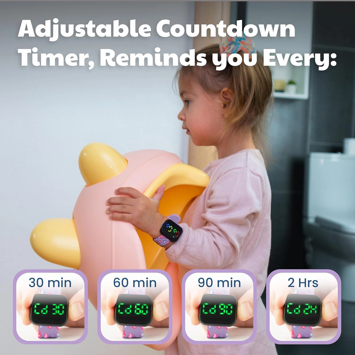 Potty Training Watch for Kids V2 – A Water Resistant Toilet Reminder Device for Boys & Girls to Train Your Toddler with Fun/Musical & Vibration Interval Reminder with Potty Training eBook (Hearts)