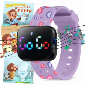 Potty Training Watch for Kids V2 – A Water Resistant Toilet Reminder Device for Boys & Girls to Train Your Toddler with Fun/Musical & Vibration Interval Reminder with Potty Training eBook (Hearts)