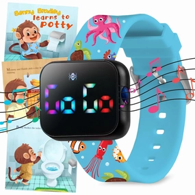 Potty Training Watch for Kids V2 – A Water Resistant Toilet Reminder Device for Boys & Girls to Train Your Toddler with Fun/Musical & Vibration Interval Reminder with Potty Training eBook (Ocean)