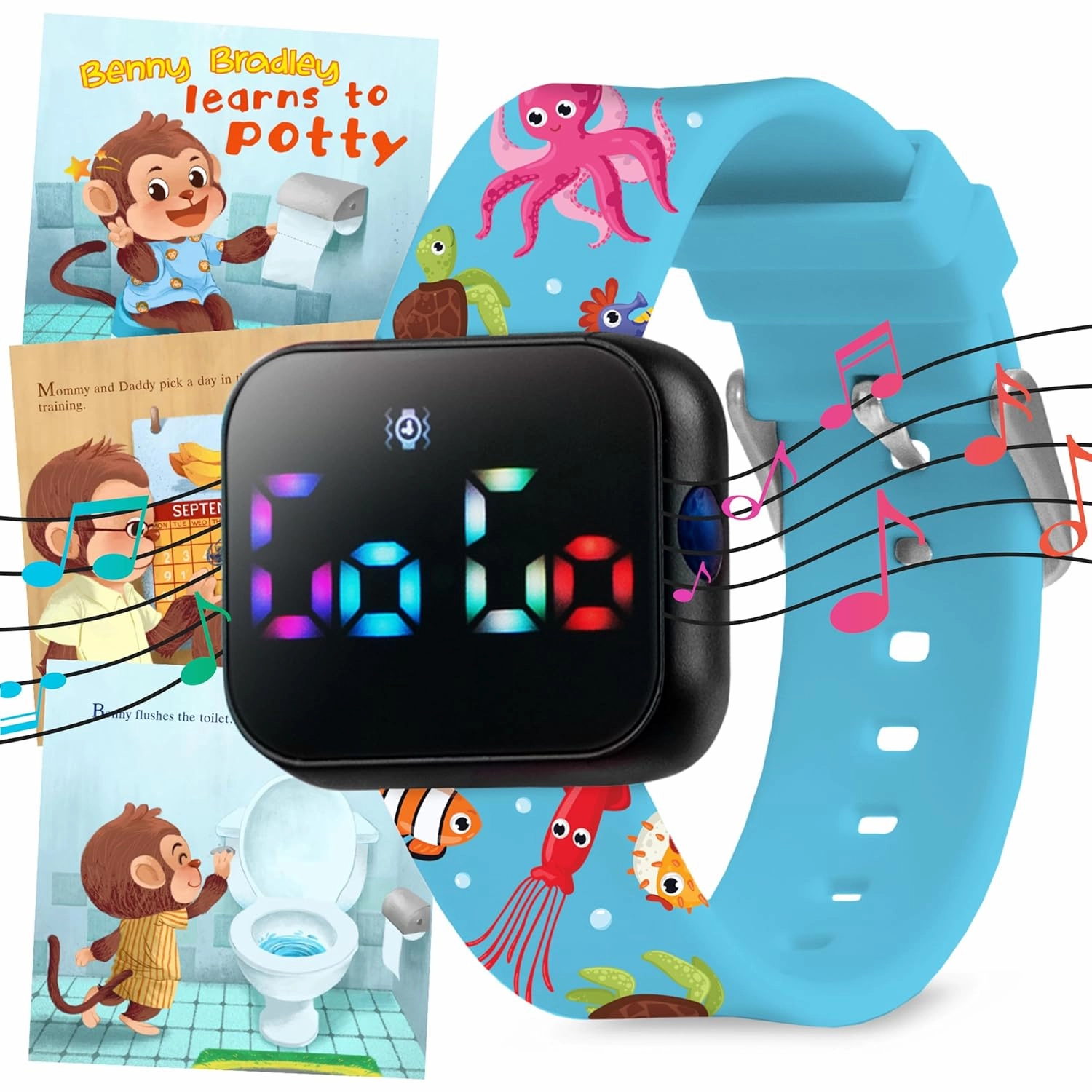 Potty Training Watch for Kids V2 – A Water Resistant Toilet Reminder Device for Boys & Girls to Train Your Toddler with Fun/Musical & Vibration Interval Reminder with Potty Training eBook (Ocean)