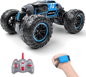 Powerextra Gesture RC Car, 4WD 2.4GHz Remote Control, Double Side Transform Off Road Stunt Car, Two Rechargeable Batteries, 50  Mins Play for 6-12 Year Old Boys & Girls