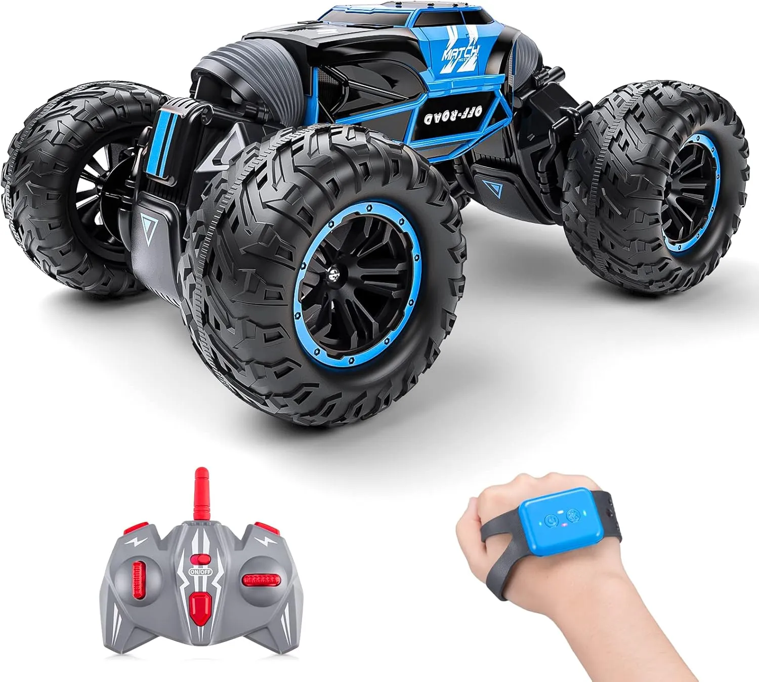 Powerextra Gesture RC Car, 4WD 2.4GHz Remote Control, Double Side Transform Off Road Stunt Car, Two Rechargeable Batteries, 50  Mins Play for 6-12 Year Old Boys & Girls