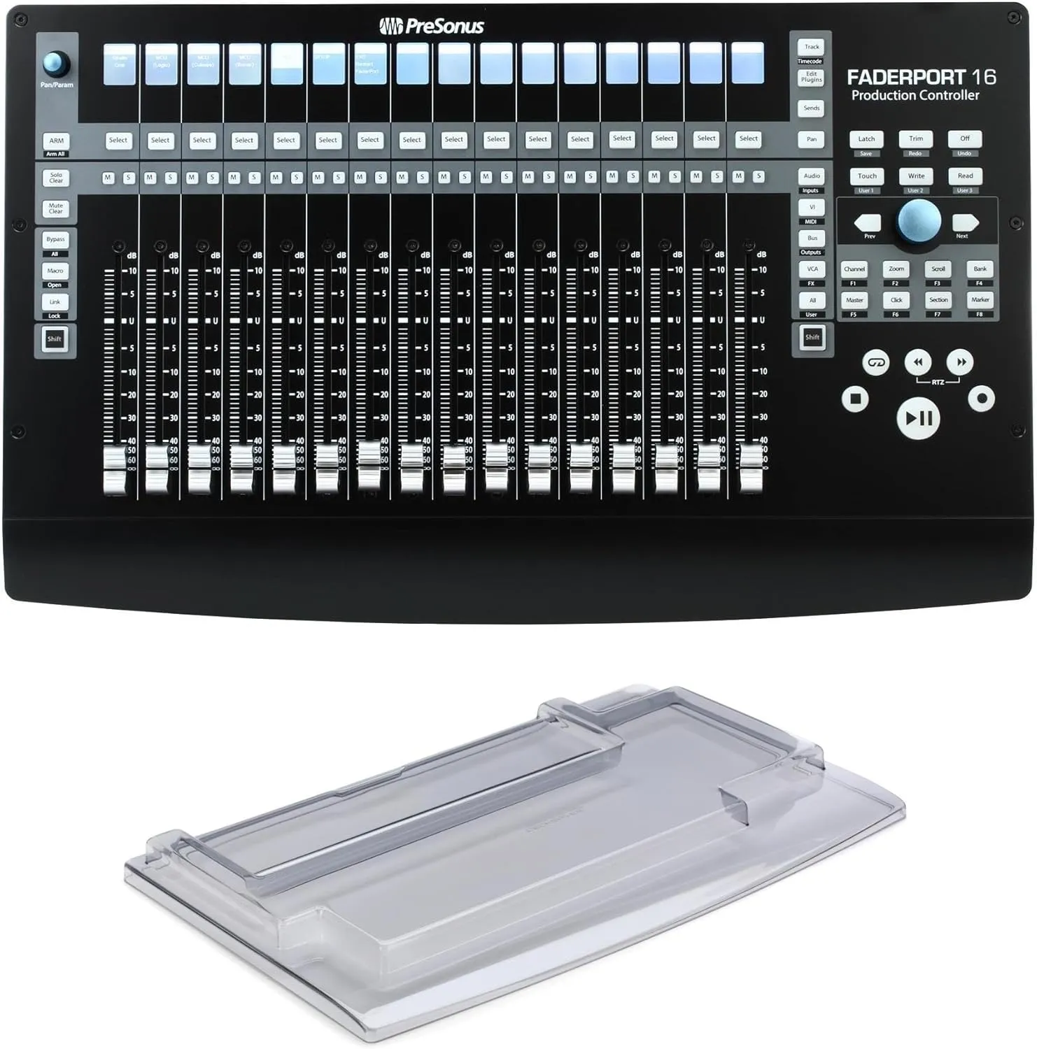PreSonus FaderPort 16-Channel Production Controller with Decksaver Cover, Motorized Faders, USB Connectivity, and Studio One Integration for Music Production, Mixing, and Recording