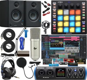 PreSonus Studio 24c 2x2 Audio/MIDI Interface Complete Studio Bundle with Software Kit, ATOM MIDI/Production Pad Controller, Eris E3.5 Pair Monitors & Adjustable Suspension Boom Arm   HD7 Headphones