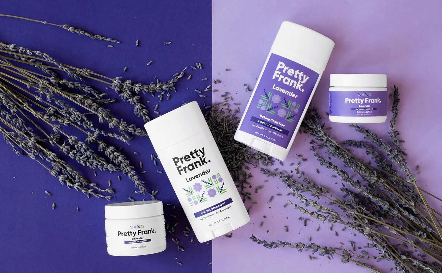Pretty Frank Natural Aluminum-Free Deodorant Stick, Lavender (2-Pack) | All-Day Odor Control for Women & Men | Effective, Skin Soothing Formula with Safe, Organic Ingredients and Essential Oils
