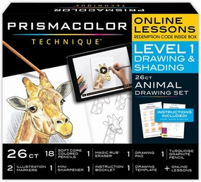 Prismacolor Technique, Art Supplies with Digital Art Lessons, Animal Drawings Set, Level 1, How to Draw Animals with Colored Pencils, Graphite Pencils, and More, Fox Drawing Lesson, 26 Count