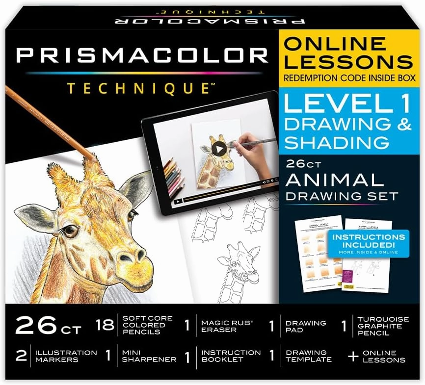 Prismacolor Technique, Art Supplies with Digital Art Lessons, Animal Drawings Set, Level 1, How to Draw Animals with Colored Pencils, Graphite Pencils, and More, Fox Drawing Lesson, 26 Count