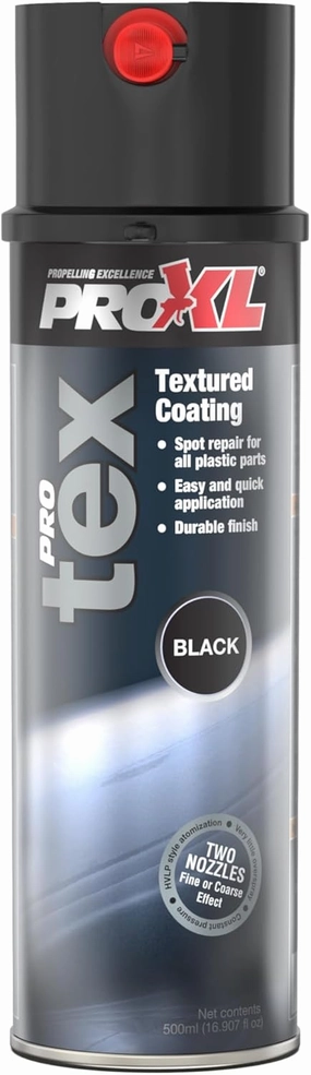ProTex Black Coat Texture Lacquer Spray - 500 ml | Premium Textured Dark Coating | Ideal Look For Car Bumper & Trim Repairs | Comes With Dual Nozzle System | Achieve a Course & Fine Finish