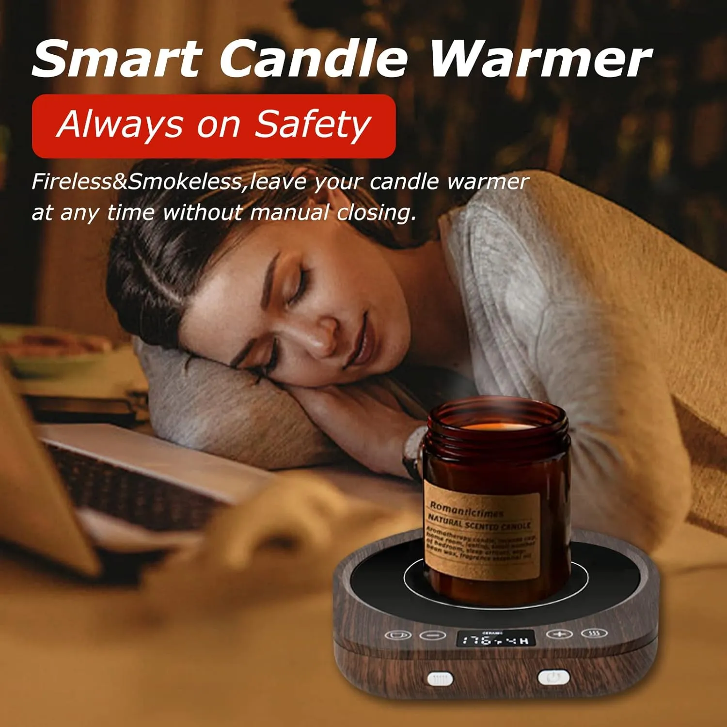 PUSEE Candle Mug Warmer Electric,Auto On/Off Gravity-Induction Coffee Mug Warmer with 9 Temp Settings,1-9 Timer Candle Melter Warmer Beverage Coffee Warmer Practical Portable Warmer for Home & Office