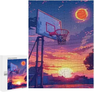 Puzzles for Adults 500 Pieces - Basketball Hoop with The Sunset Sports Best Challenging Puzzles for Cognitive Workout - Safe Eco-Friendly - Most Popular Leisure Activities