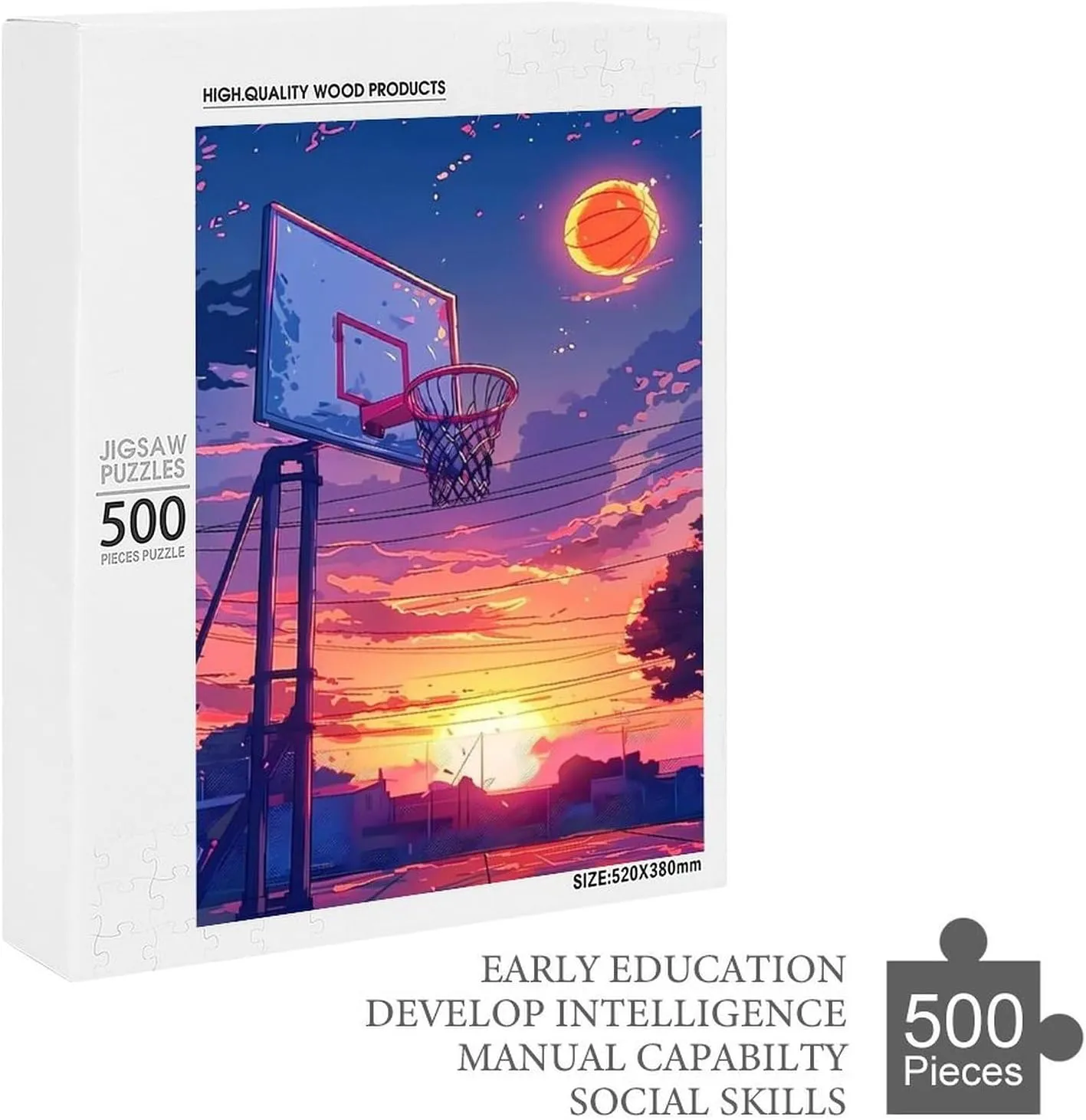Puzzles for Adults 500 Pieces - Basketball Hoop with The Sunset Sports Best Challenging Puzzles for Cognitive Workout - Safe Eco-Friendly - Most Popular Leisure Activities