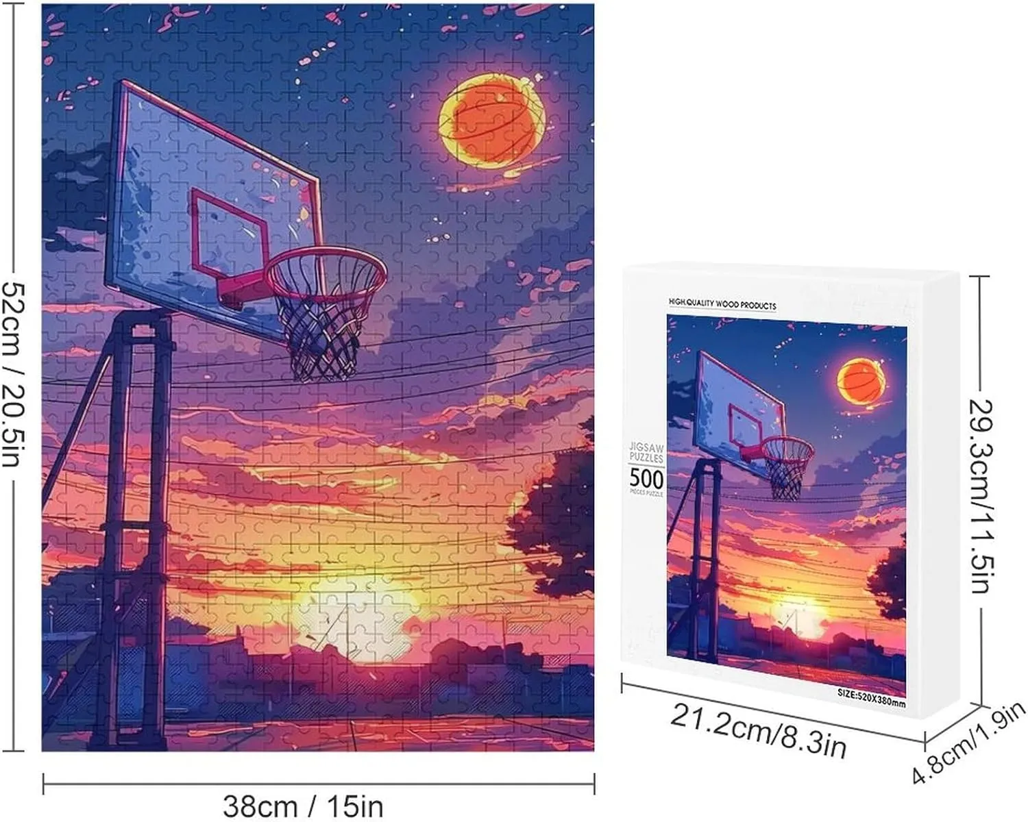 Puzzles for Adults 500 Pieces - Basketball Hoop with The Sunset Sports Best Challenging Puzzles for Cognitive Workout - Safe Eco-Friendly - Most Popular Leisure Activities
