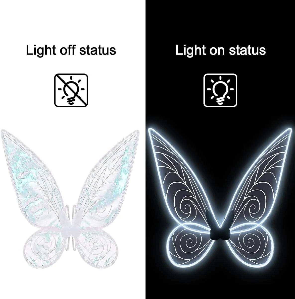 quescu Light up Fairy Wings for Adults,Electroluminescent Wire LED Butterfly Wings for Girls Women,Halloween Costume Dress Up
