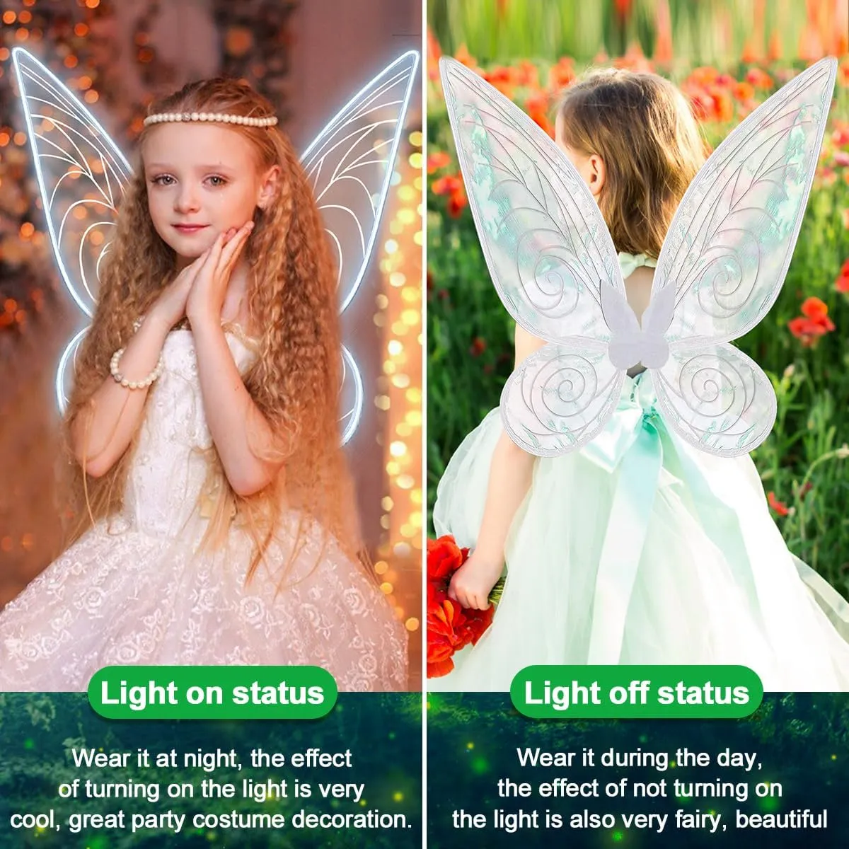 quescu Light up Fairy Wings for Adults,Electroluminescent Wire LED Butterfly Wings for Girls Women,Halloween Costume Dress Up
