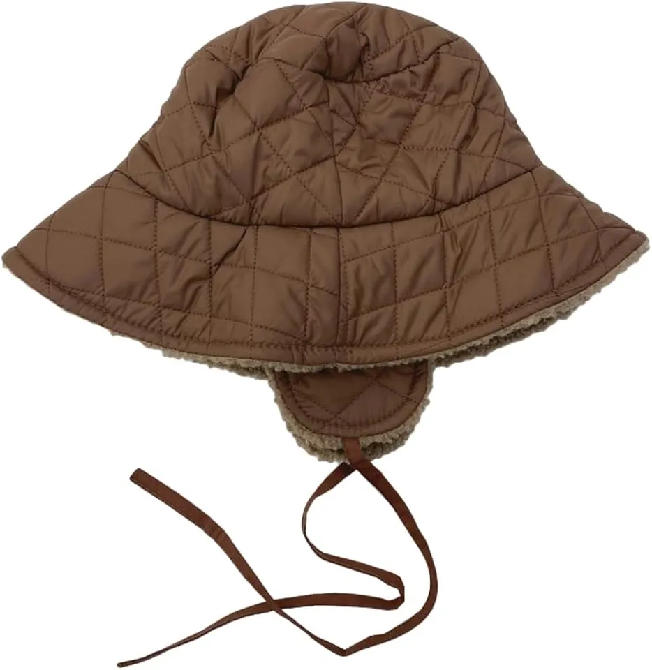 Quilted Bucket Hat Winter Warm Hat for Woman Down Padding Bucket Cap Fishing Hat Thick Plush Earflap Fisherman Bucket Hats
