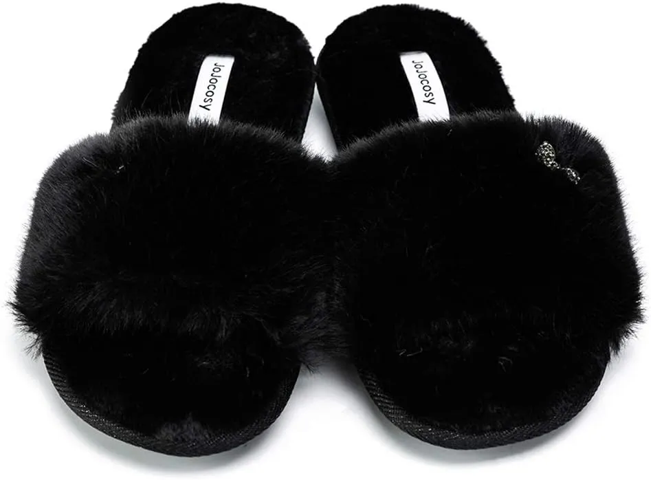 Rabbit Model Lady’s Comfortable Fuzzy Memory Foam Scuff Women’s Fashion Plush Peep-Toe Relaxing Indoor Slippers