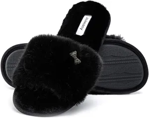 Rabbit Model Lady’s Comfortable Fuzzy Memory Foam Scuff Women’s Fashion Plush Peep-Toe Relaxing Indoor Slippers