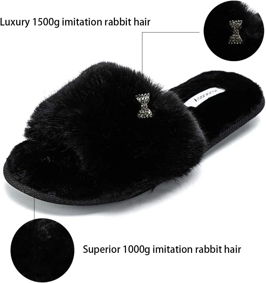 Rabbit Model Lady’s Comfortable Fuzzy Memory Foam Scuff Women’s Fashion Plush Peep-Toe Relaxing Indoor Slippers