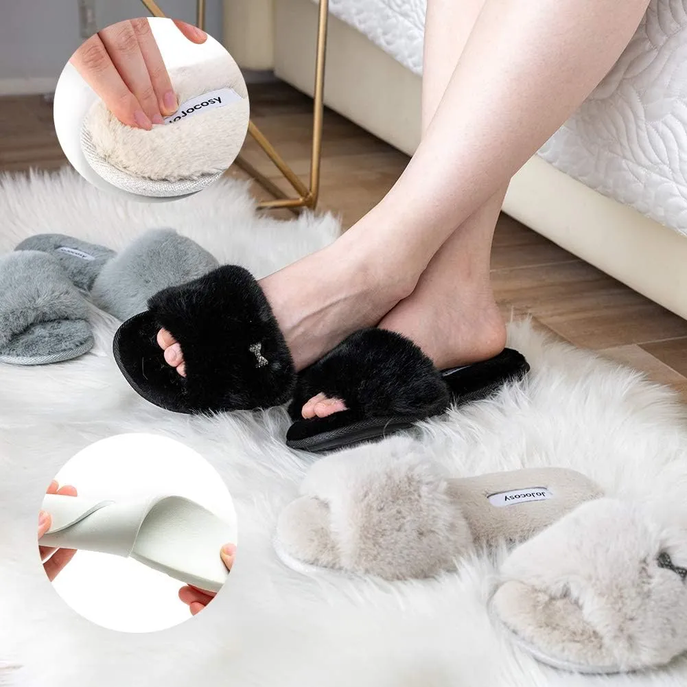 Rabbit Model Lady’s Comfortable Fuzzy Memory Foam Scuff Women’s Fashion Plush Peep-Toe Relaxing Indoor Slippers