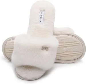 Rabbit Model Lady’s Comfortable Fuzzy Memory Foam Scuff Women’s Fashion Plush Peep-Toe Relaxing Indoor Slippers
