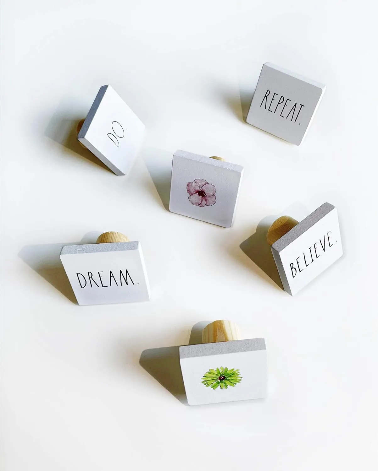 Rae Dunn Cabinet Knobs Drawer Pulls - Set of 6 White Square Wood - Decorative Mini Wooden Knobs for Kitchen Cabinet, Dresser Drawer, Bathroom Cabinet, Cupboard, Desk Drawer - Includes Hardware