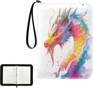 Rainbow Colorful Dragon Card Binder 4 Pocket, Trading Card Holder Fits 400 Game Cards with 50 Removable Sleeves, MTG Card Case Standard Size