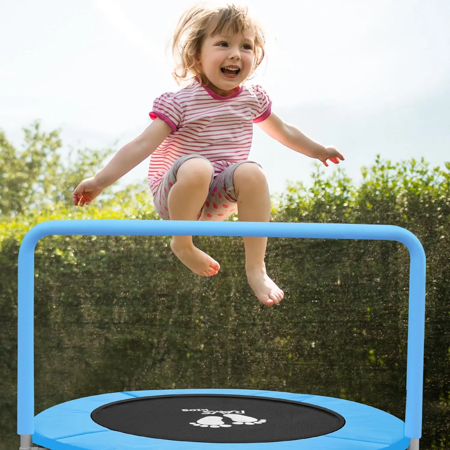 RAVS 36" Toddler Trampoline for Kids Ages 1-6 with Thick Safety Pad Adjustable Foam Handle Easy Assembly Foldable Mini Kids Rebounder Baby Trampolines for Fun and Exercise Indoor/Garden