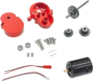 RC Car DIY Parts for WPL D12 D42 1/10 Metal Transmission Gearbox with 370 Motor Steel Gear RC Car Upgrade Accessories Replace Modify Parts(Red)