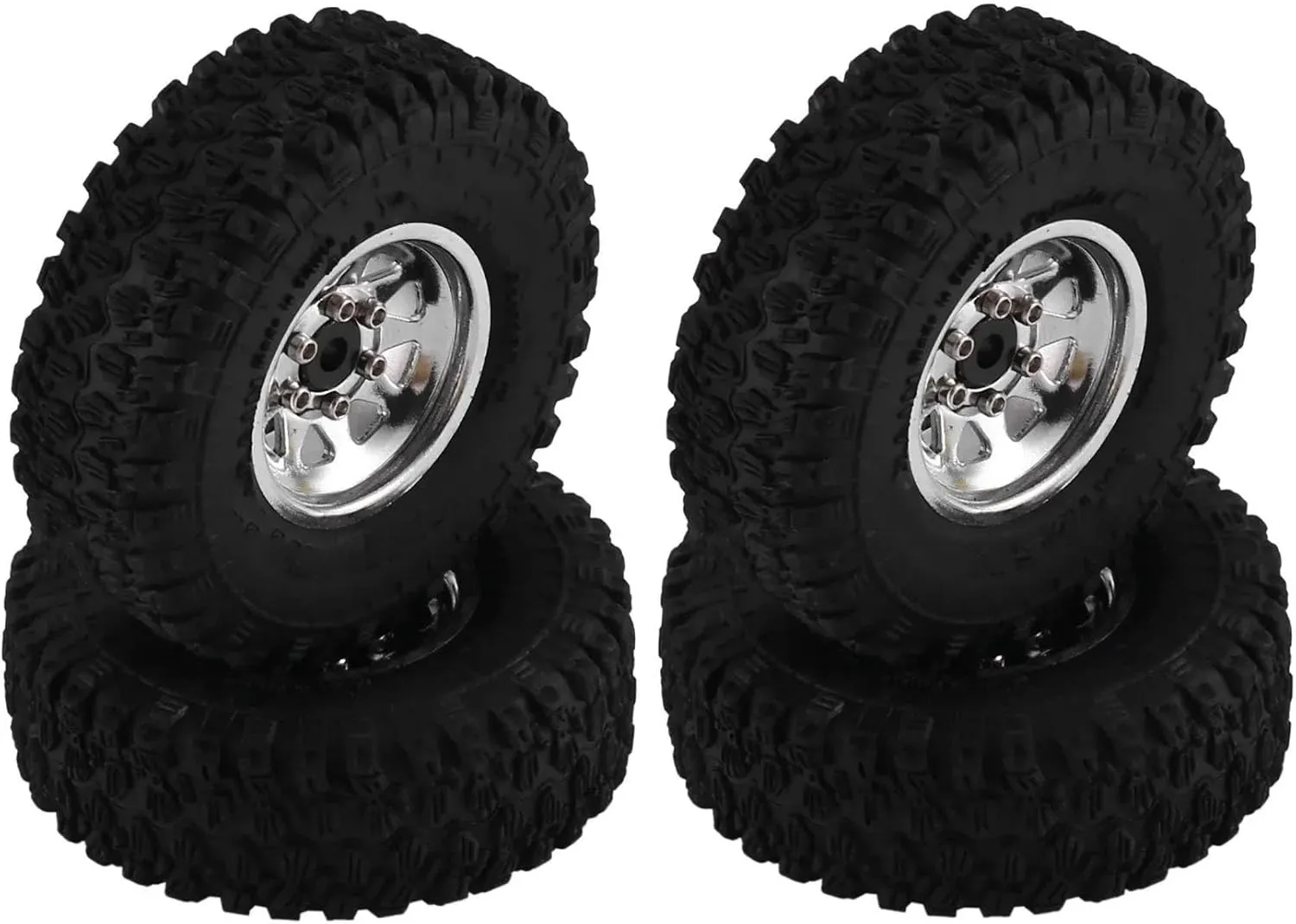 RC Car Parts for Axial for SCX24 for AX24 for Enduro24 for Traxxas for TRX4M for FMS for FCX24 1/18 1/24 1.0" Beadlock Deep Dish Wheel Tire Set RC Crawler Car Upgrade Parts(Silver)