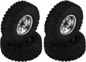 RC Car Parts for Axial for SCX24 for AX24 for Enduro24 for Traxxas for TRX4M for FMS for FCX24 1/18 1/24 1.0" Beadlock Deep Dish Wheel Tire Set RC Crawler Car Upgrade Parts(Silver)