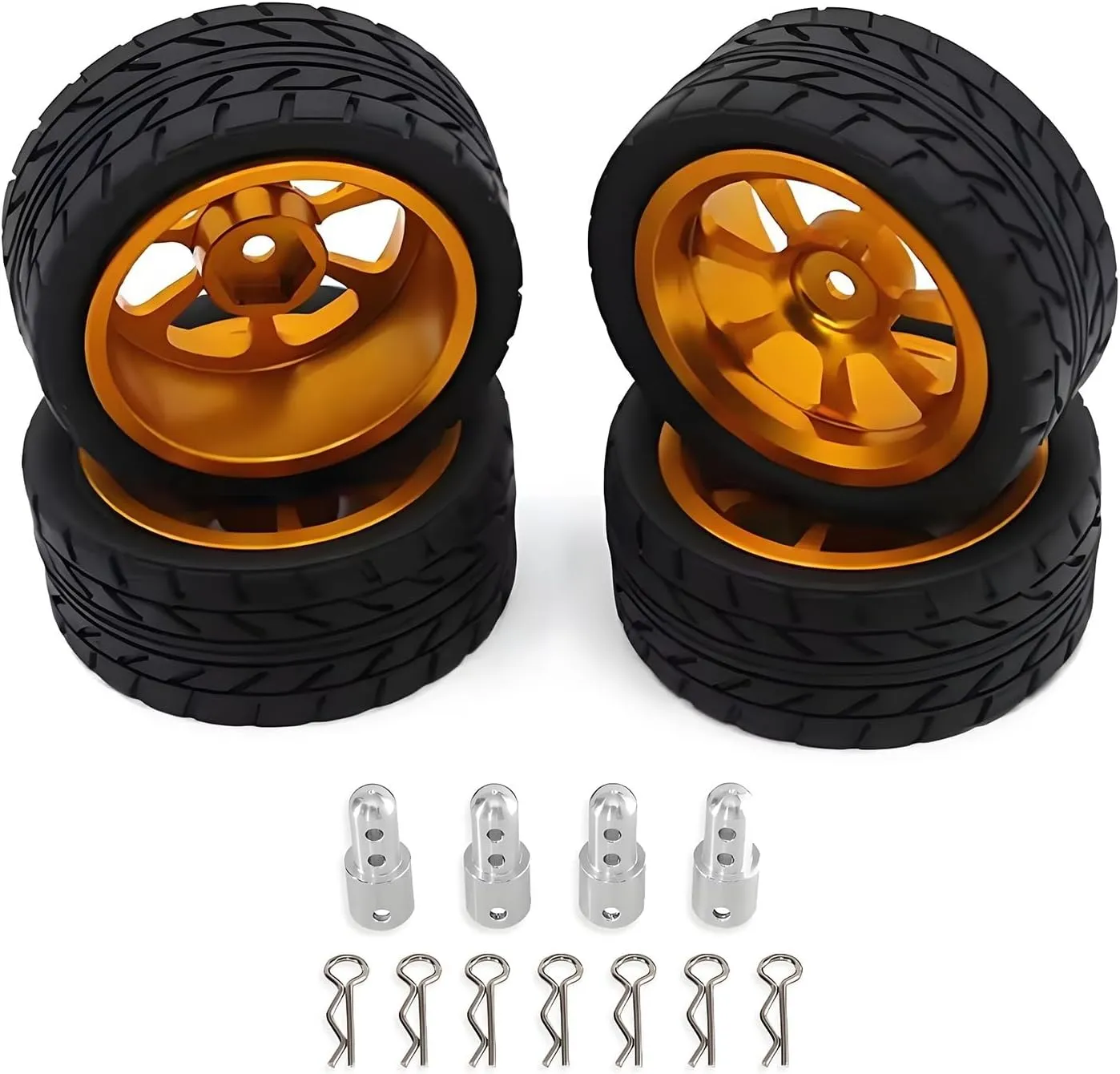 RC Car Parts for Mjx for Hyper Go 14303 14302 14301 144001 144010 144002 Metal Wheel Tires 1/14 Rally Metal Wheels Height Increasing Set Decoration RC Car Accessories(Yellow)