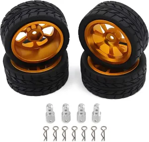 RC Car Parts for Mjx for Hyper Go 14303 14302 14301 144001 144010 144002 Metal Wheel Tires 1/14 Rally Metal Wheels Height Increasing Set Decoration RC Car Accessories(Yellow)