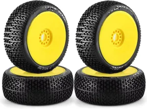 Rc Car Wheel Rim Tire Compatible with ARRMA for Traxxas for Redcat for Team for Losi for Kyosho for VRX 1/8 RC Off Road for Buggy 116mm Tire Wheel 17mm Hex(Yellow)