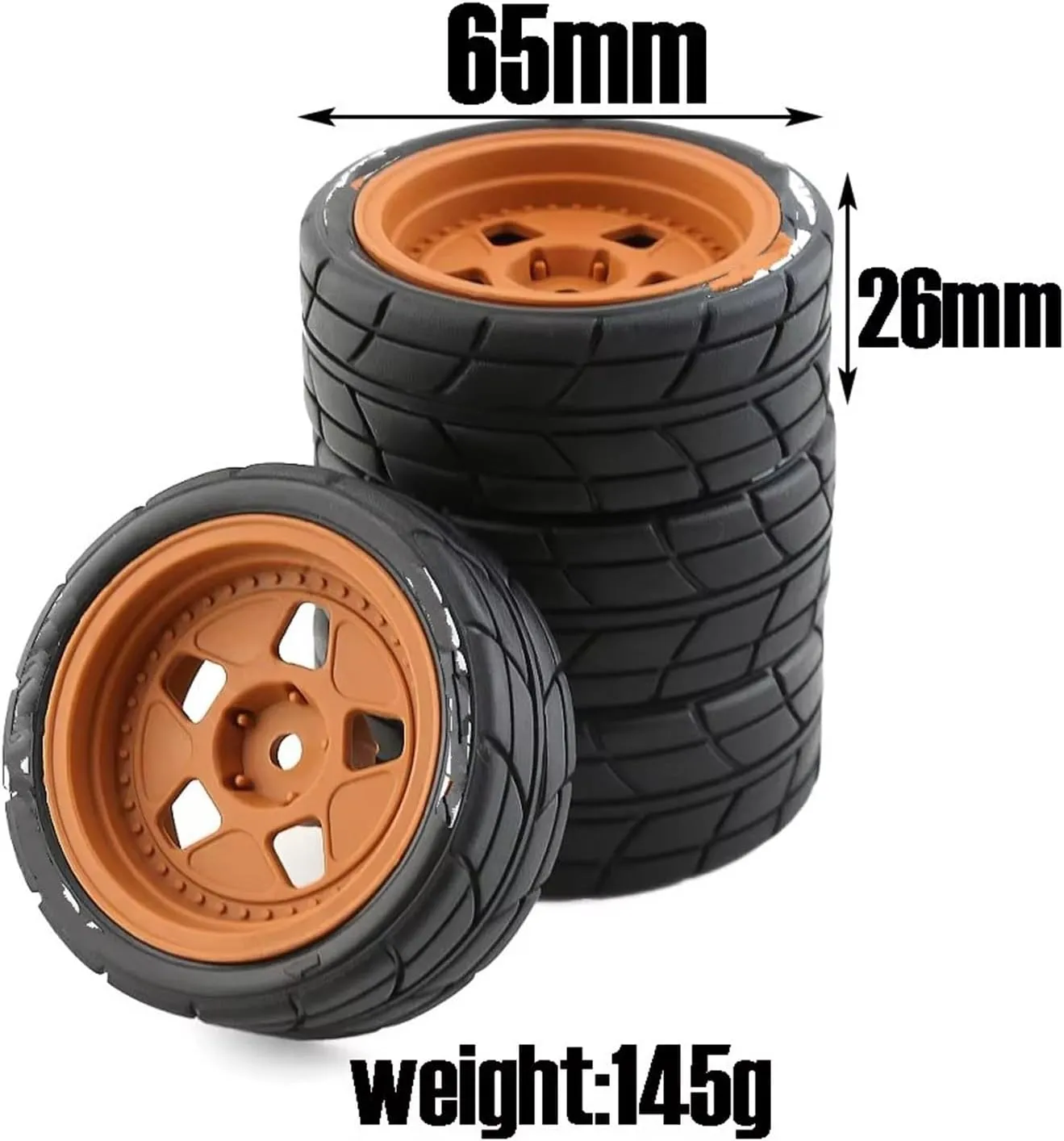 Rc Car Wheel Rim Tire Compatible with Tamiya for TT01 TT01E for TT02 for TT02B XV01 TA06 1/10 RC for Racing Car Parts 4pcs 65mm Rubber Tire Wheel Tyre 12mm Hex(Yellow,B)