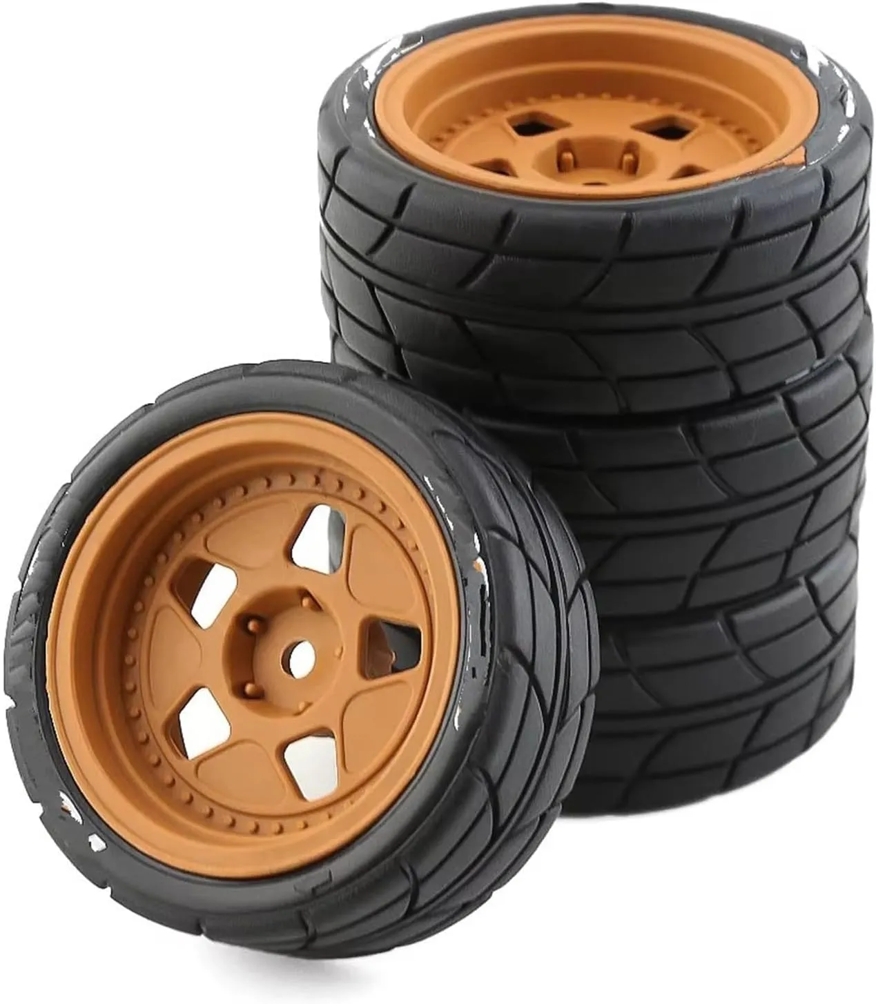 Rc Car Wheel Rim Tire Compatible with Tamiya for TT01 TT01E for TT02 for TT02B XV01 TA06 1/10 RC for Racing Car Parts 4pcs 65mm Rubber Tire Wheel Tyre 12mm Hex(Yellow,B)