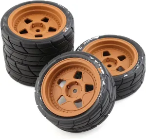 Rc Car Wheel Rim Tire Compatible with Tamiya for TT01 TT01E for TT02 for TT02B XV01 TA06 1/10 RC for Racing Car Parts 4pcs 65mm Rubber Tire Wheel Tyre 12mm Hex(Yellow,B)
