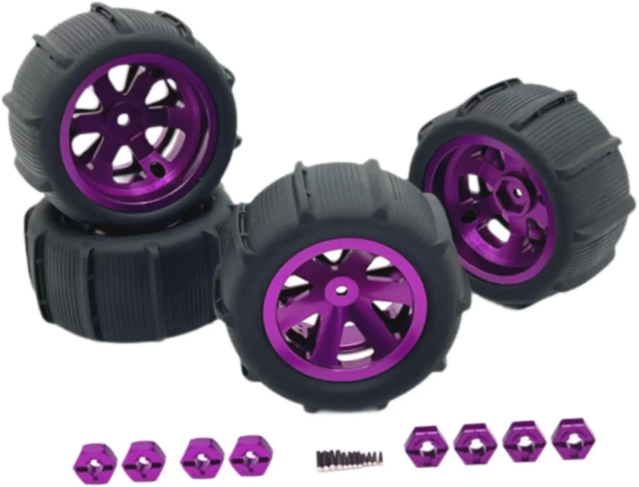 RC Car Wheels and Tires Set for 1/12 1/14 1/16 1/18 Scale Models, Purple