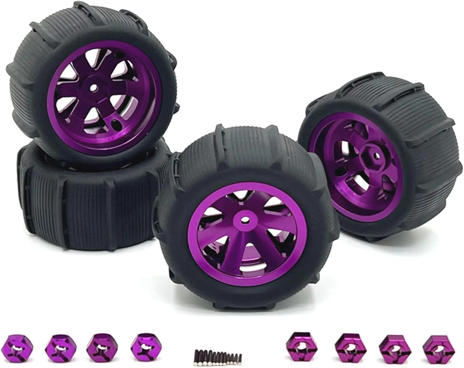 RC Car Wheels and Tires Set for 1/12 1/14 1/16 1/18 Scale Models, Purple