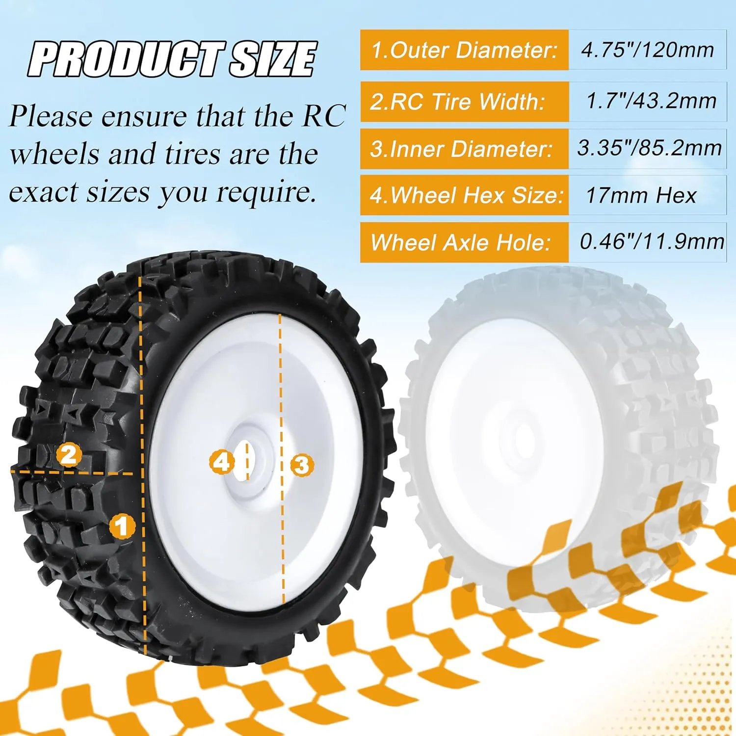 RC Station 17mm Hex RC Wheels and Tires 1/8 Scale RC Buggy Truggy Tires Wheels for Armma Typhon 6S V5 4WD 3S V3 4x4 BLX TLR Tuned Tires and Wheels Losi 8IGHT X/E 2.0 XT/XTE Preglue 4PCS