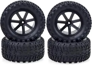 Rc Wheel Rim Tire for Hobao for HPI for Kyosho 4PCS Rc Wheels Tires 112MM 110mm Wheel Glued Tire 12mm Adapter Hub Hex 1/10 RC Car Short Course for Monster Truck(Black)