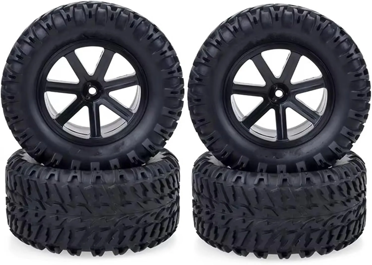 Rc Wheel Rim Tire for Hobao for HPI for Kyosho 4PCS Rc Wheels Tires 112MM 110mm Wheel Glued Tire 12mm Adapter Hub Hex 1/10 RC Car Short Course for Monster Truck(Black)
