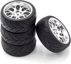 Rc Wheel Rim Tire for Redcat for HPI for Tamiya for HSP for Exceed 1/10 On Road Tires & Wheels Rims 12mm Hex Hub RC Touring Car Tyre(4-Pack)