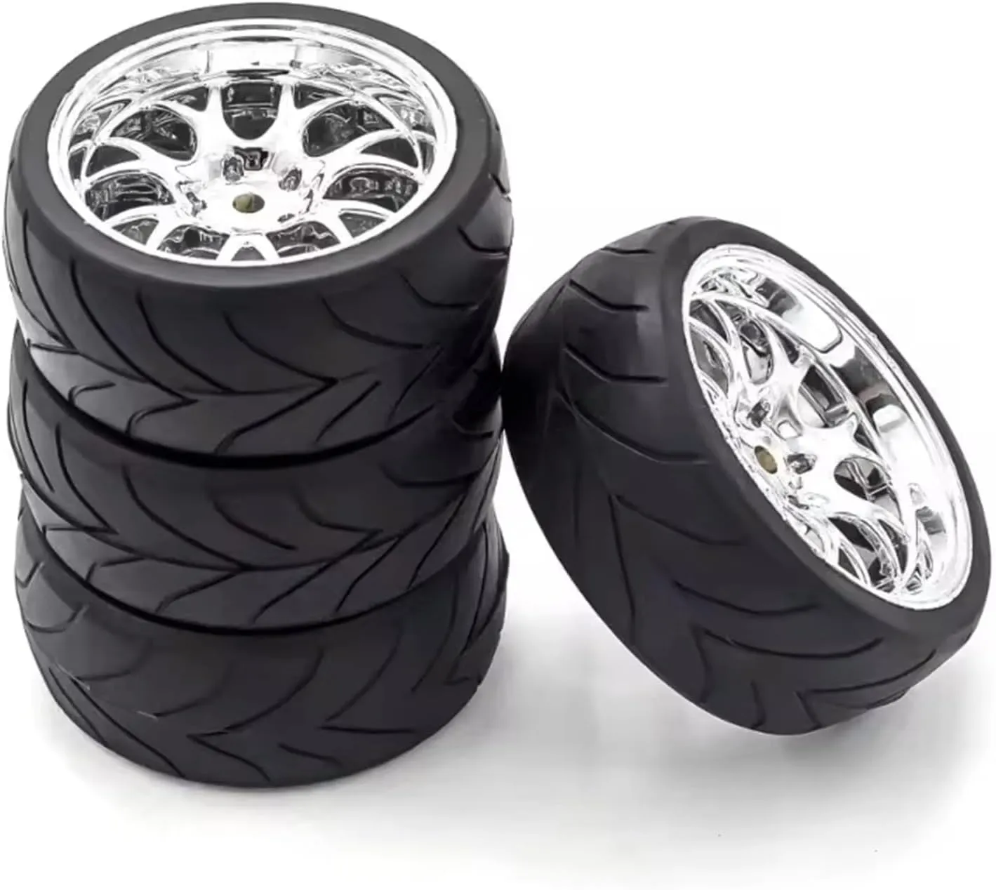 Rc Wheel Rim Tire for Redcat for HPI for Tamiya for HSP for Exceed 1/10 On Road Tires & Wheels Rims 12mm Hex Hub RC Touring Car Tyre(4-Pack)