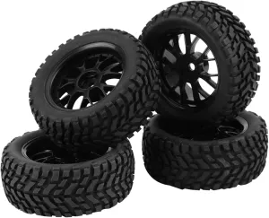 RC Wheel Tires, 4Pcs Set Shock Absorption Racing Tires Off Road CarTires Rubber Tyre Wheel Rim Remote Control Vehicle Part for 1:10 Vehicle Part