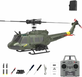 RC ERA C032 RC Helicopter, 2.4G 6CH UH-1 Huey Flybarless RC Helicopter, 6-Axis Gyroscope Stabilization, with Altitude Hold & 3D Inverted Flight for Adults Enthusiasts, 1 Battery