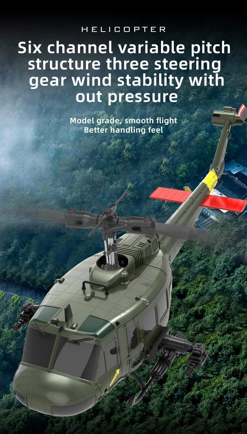 RC ERA C032 RC Helicopter, 2.4G 6CH UH-1 Huey Flybarless RC Helicopter, 6-Axis Gyroscope Stabilization, with Altitude Hold & 3D Inverted Flight for Adults Enthusiasts, 1 Battery