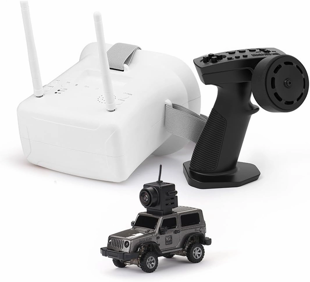 RC Mini Drift Car with FPV Goggles Camera, 1/64 Scale Mini 4WD Off-Road Climbing Car Electric 2.4G Romote Control Vehicle with LED for Adult - RTR/FPV Goggles Version