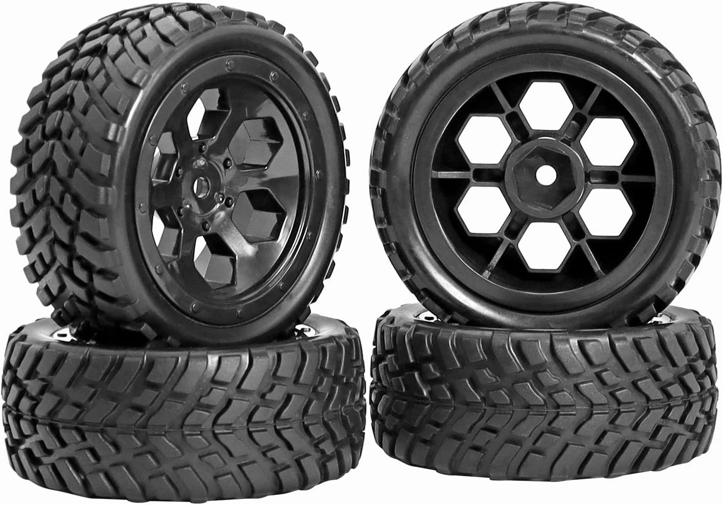 RC Station 12mm Hex RC Wheels and Tires for Hyper Go H16BM H14BM Tires and Wheels 1/14 1/16 with Foam Inserts for Traxxas Wltoys 144001 etc 1/18 RC Car Street Tires Wheels Preglued