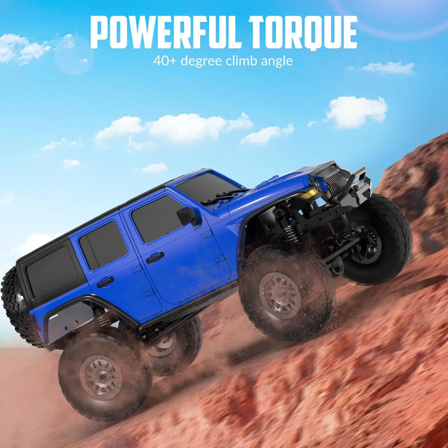 RCS24 Off Road 1/24 RC Truck 4x4 Off Road Crawler Climbing Vehicle All Terrain RC Monster Truck Remote Control Car with Bright Headlight 2 Batteries Waterproof Hobby Toys(RTR Blue)
