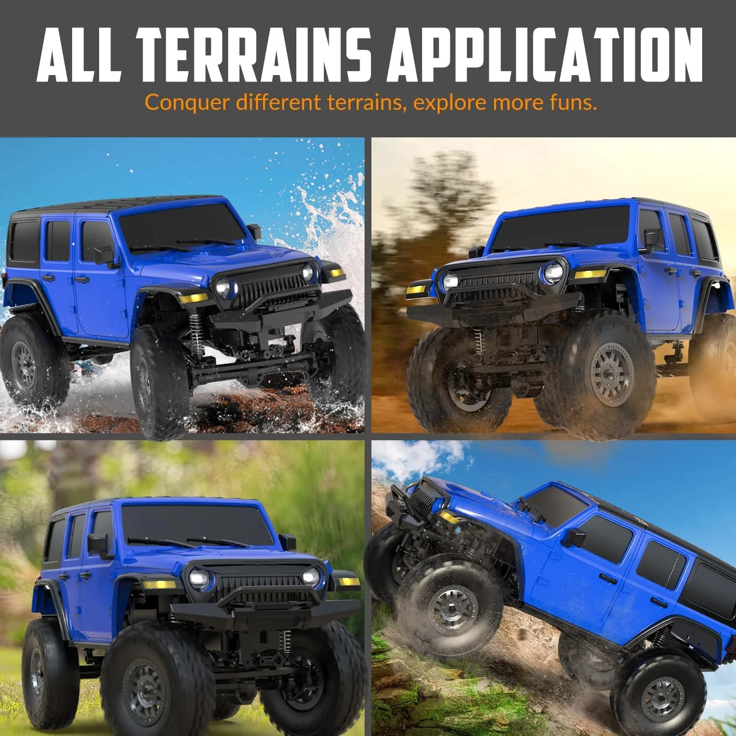 RCS24 Off Road 1/24 RC Truck 4x4 Off Road Crawler Climbing Vehicle All Terrain RC Monster Truck Remote Control Car with Bright Headlight 2 Batteries Waterproof Hobby Toys(RTR Blue)